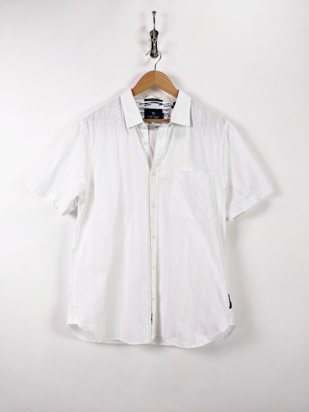 Scotch & Soda Mens Core Solid Short Sleeve Button-Up Shirt White Size XL